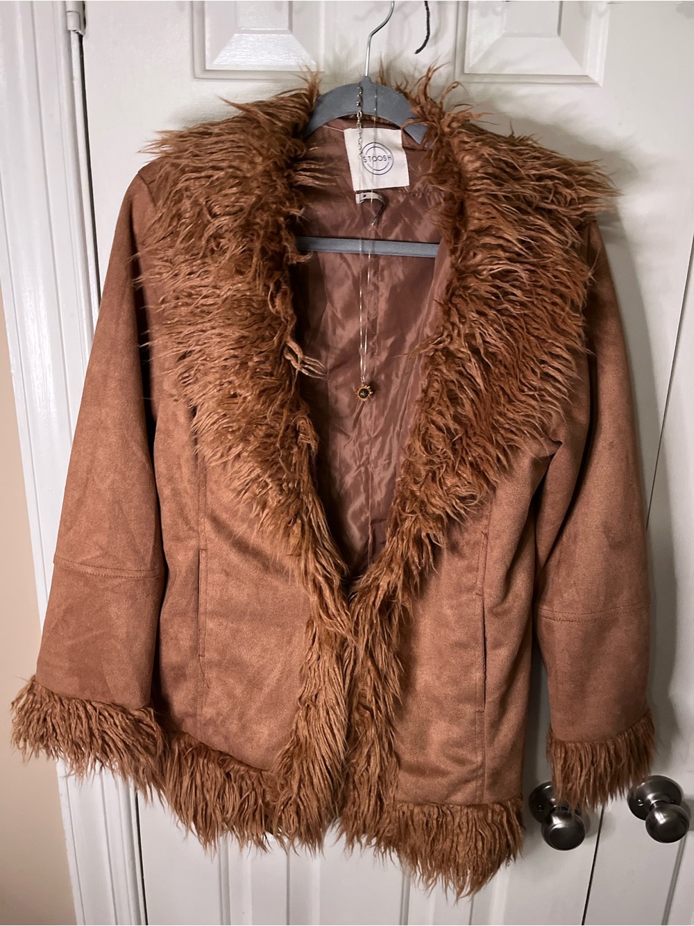 Penny Lane Stoosh Brown Teddy Jacket with Faux-Fur Trim